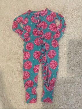 Bums & Roses Bamboo Mermaid Seashell Zip Pajamas Ruffle Butt 0-3 Months
